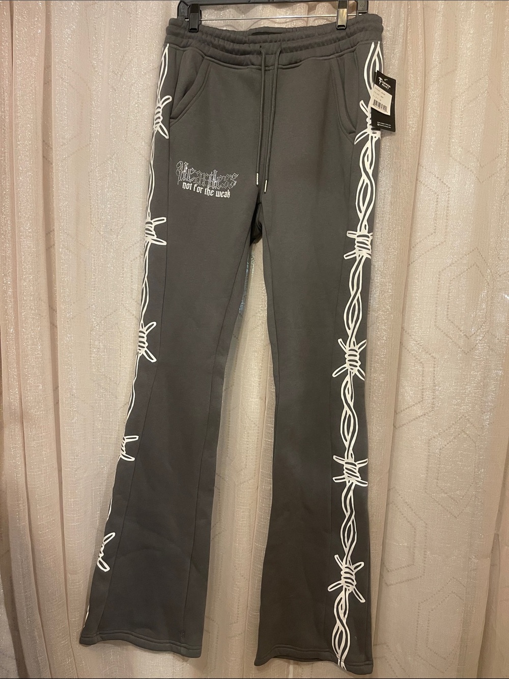 Charcoal Gray Men's Joggers with White Barbed Wire Side Graphics